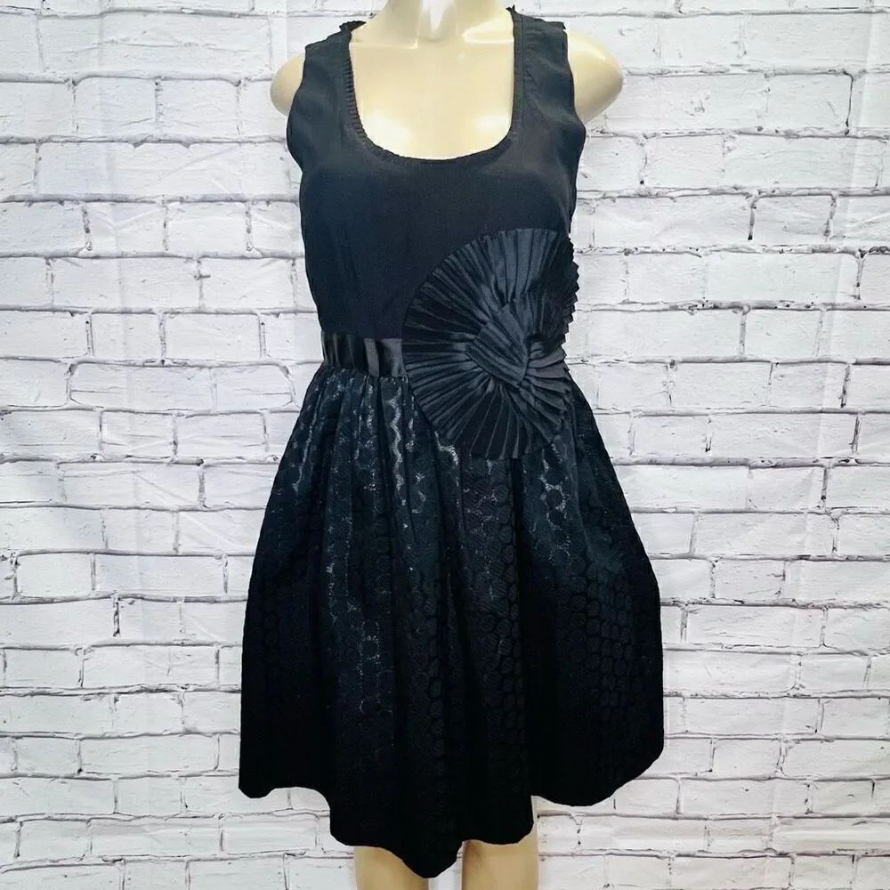 Anthropologie Womens Black Waist Bow Polka Dot Skirt Fit & Flare Dress Size 6